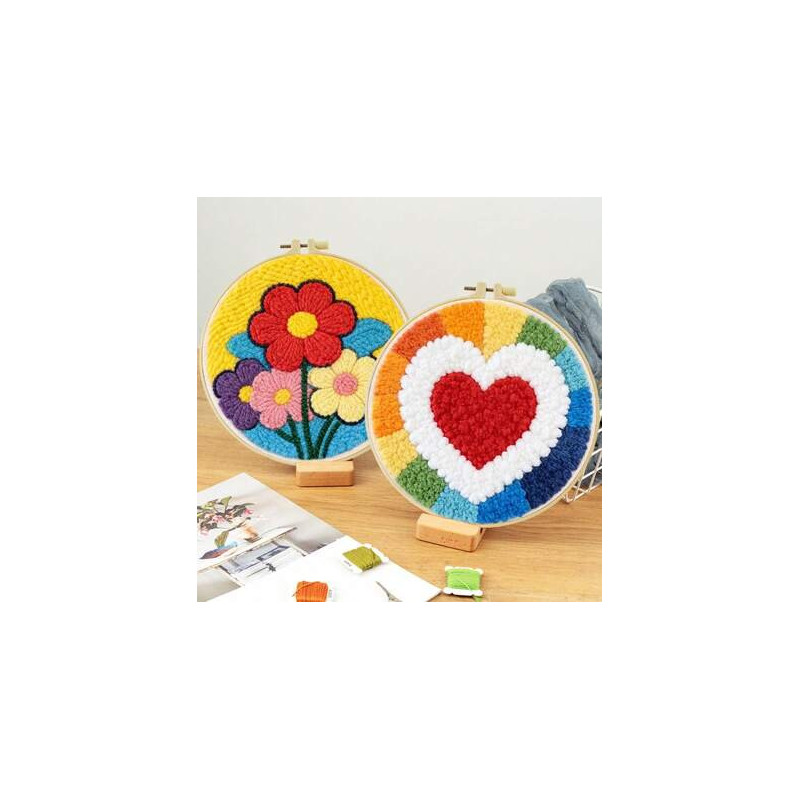 Kit punch needle — fleur de cœur (20 × 20 cm)