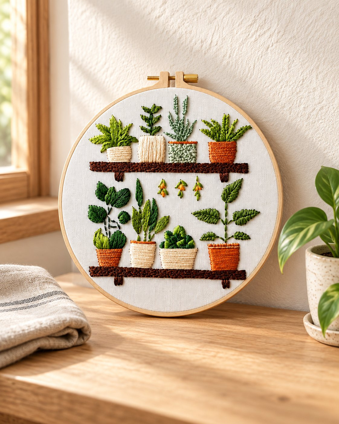 Kit broderie — Étagère de plantes en pot