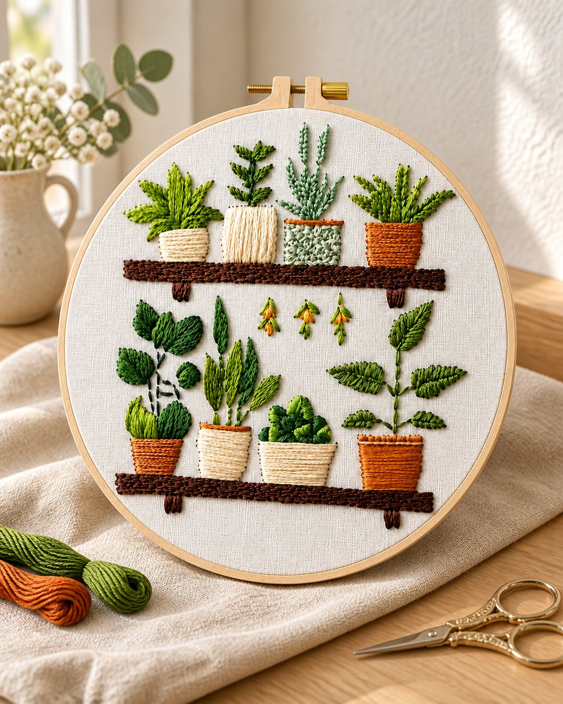 Kit broderie — Étagère de plantes en pot