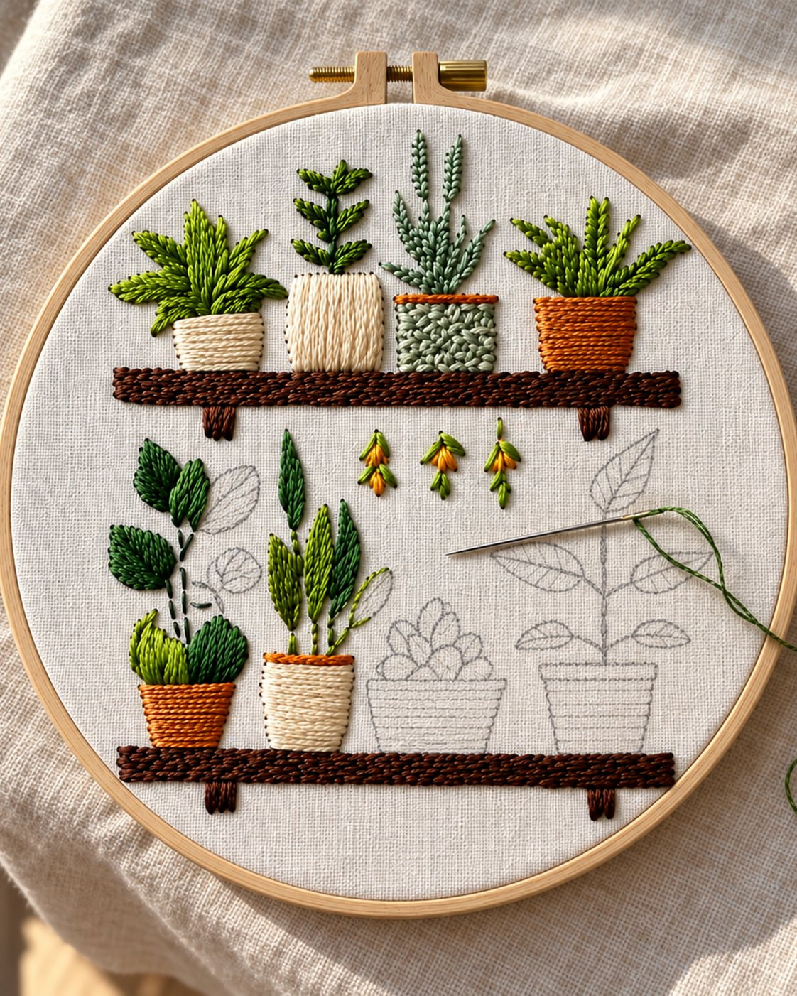 Kit broderie — Étagère de plantes en pot