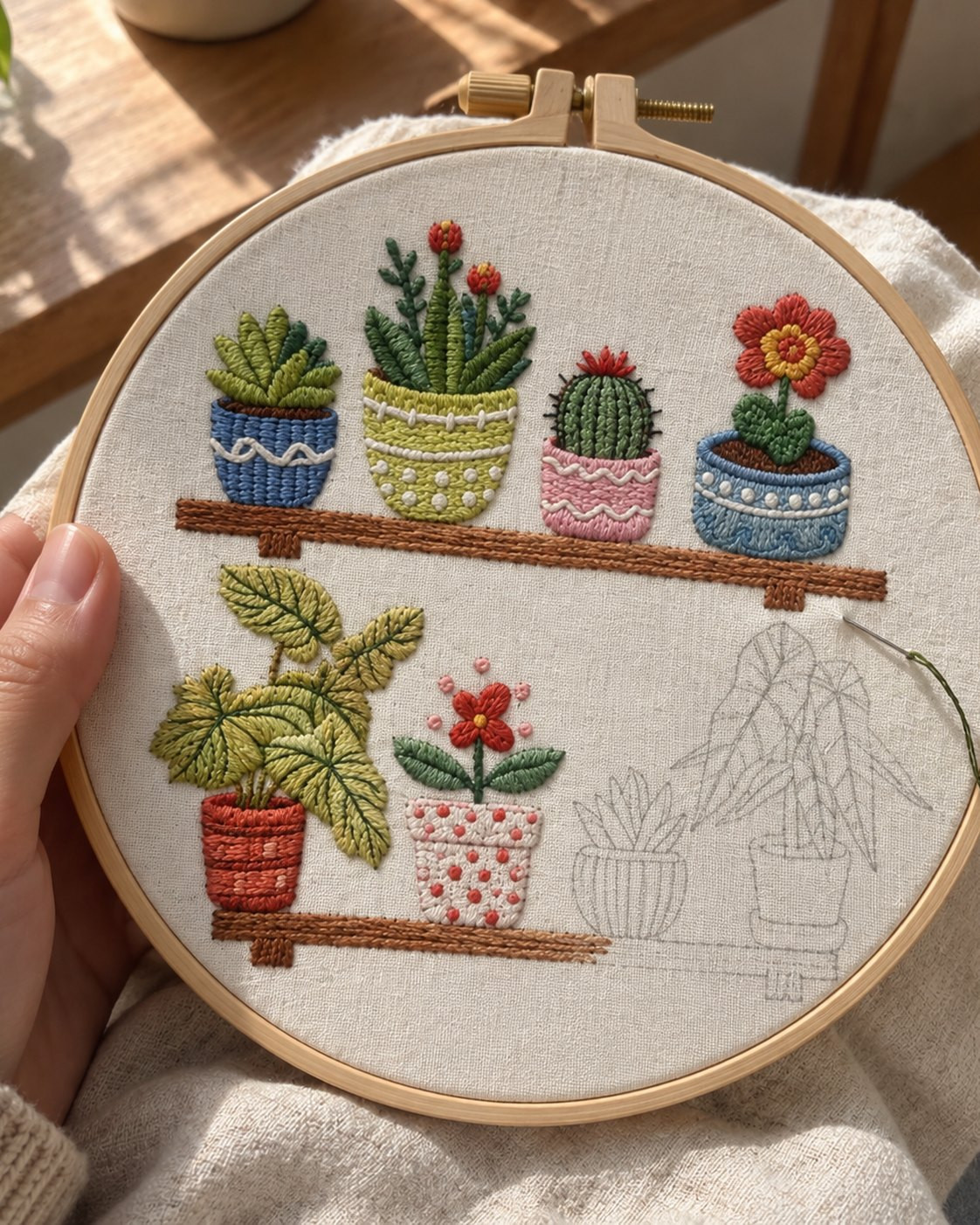 Kit broderie — Jardin de plantes en pot