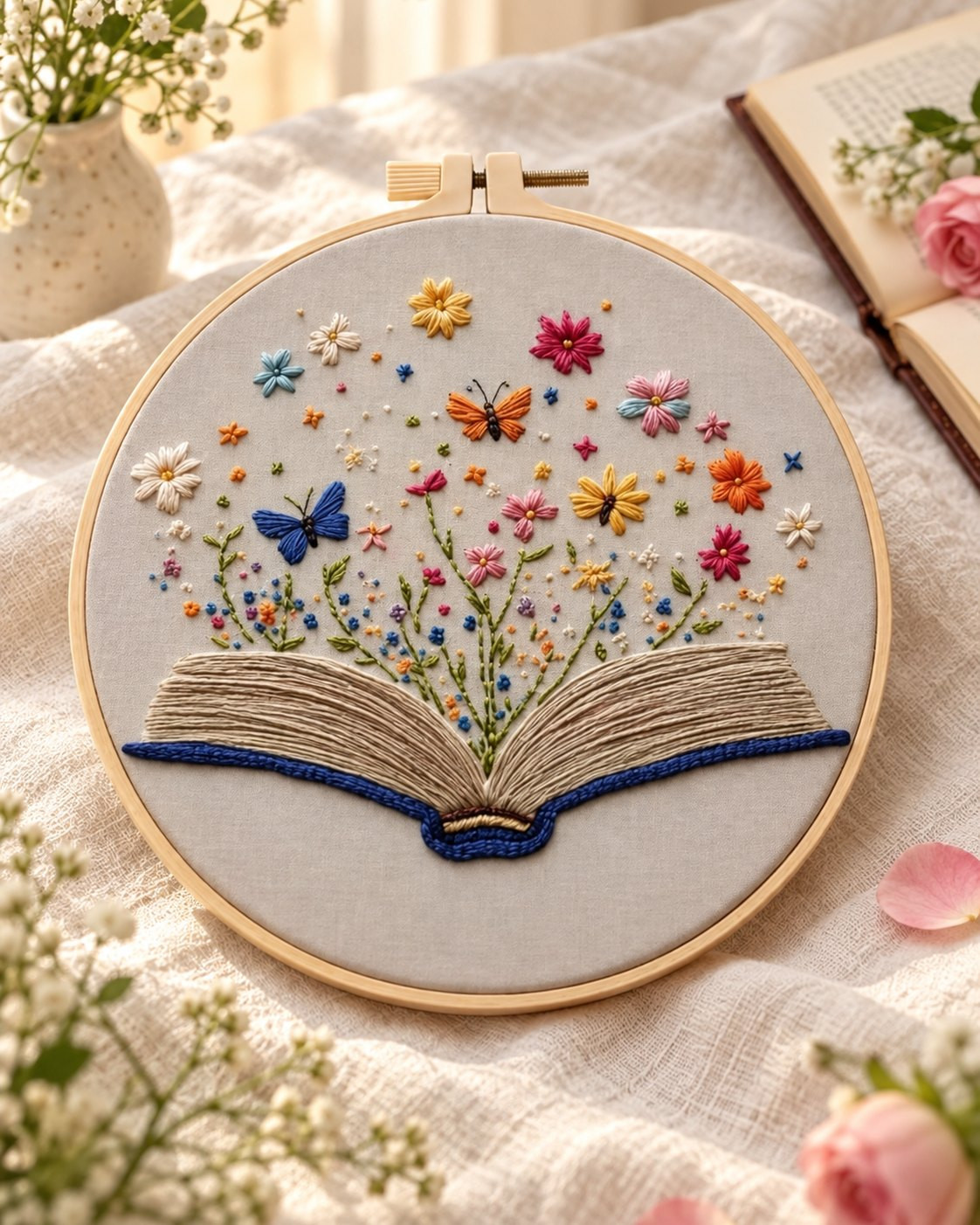 Kit broderie — Livre ouvert et fleurs sauvages