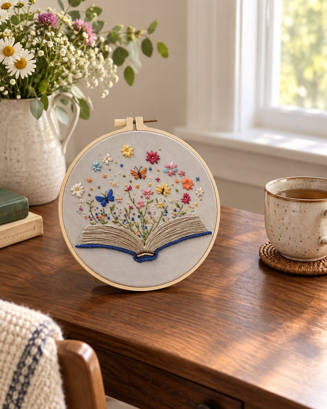 Kit broderie — Livre ouvert et fleurs sauvages