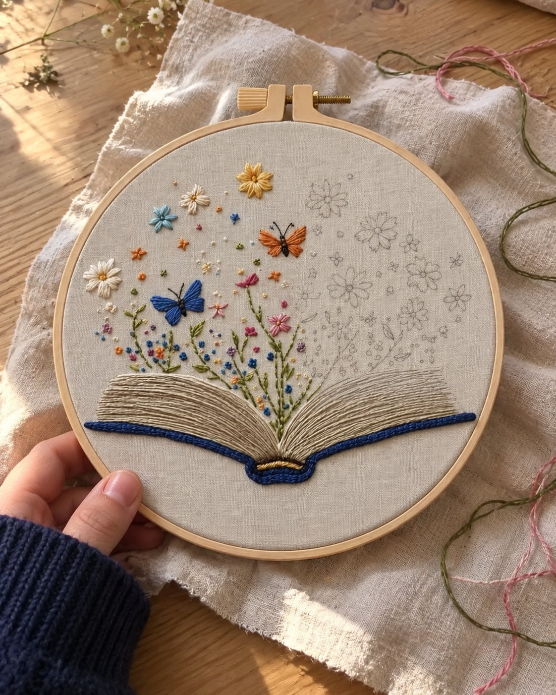 Kit broderie — Livre ouvert et fleurs sauvages