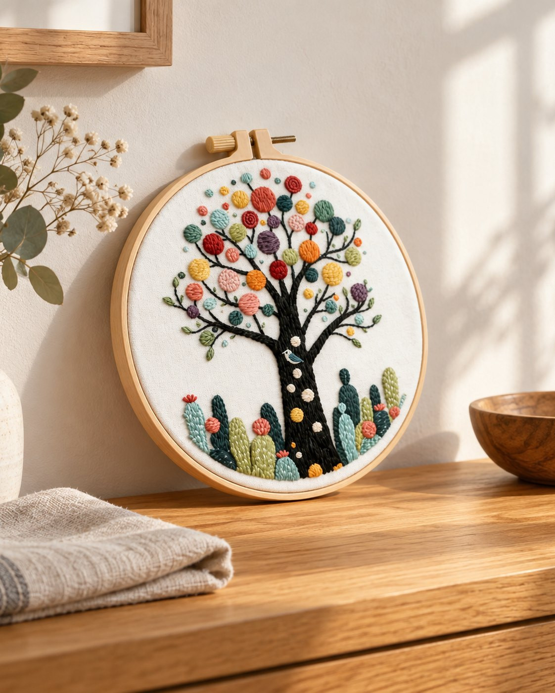 Kit broderie — Arbre aux fleurs multicolores
