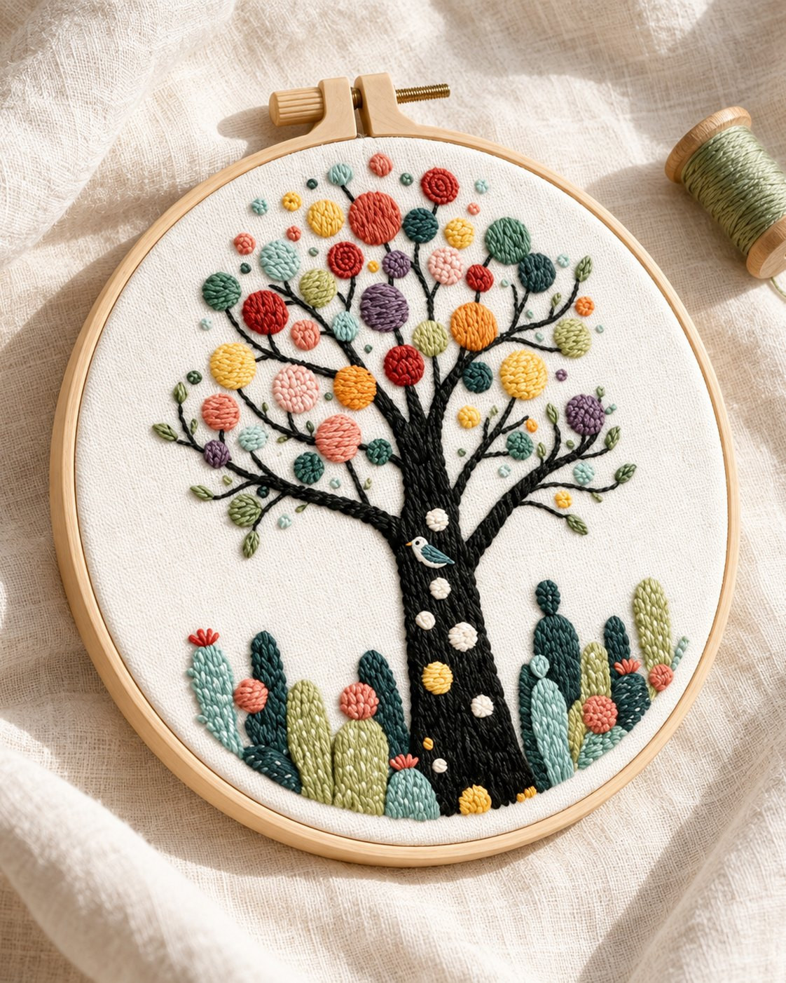 Kit broderie — Arbre aux fleurs multicolores