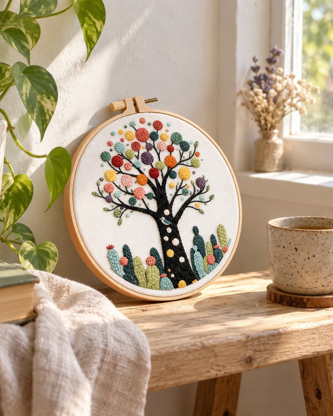 Kit broderie — Arbre aux fleurs multicolores