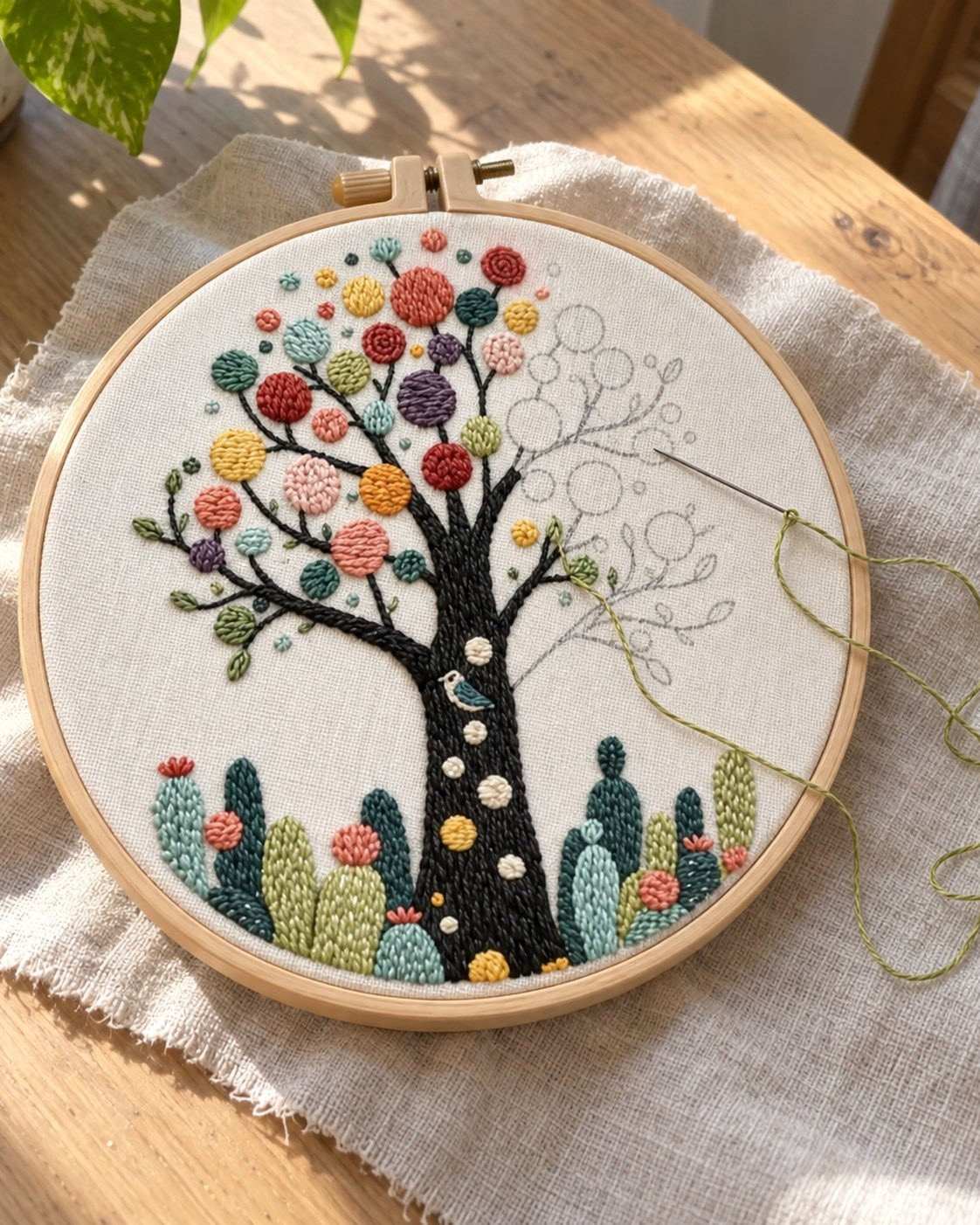 Kit broderie — Arbre aux fleurs multicolores