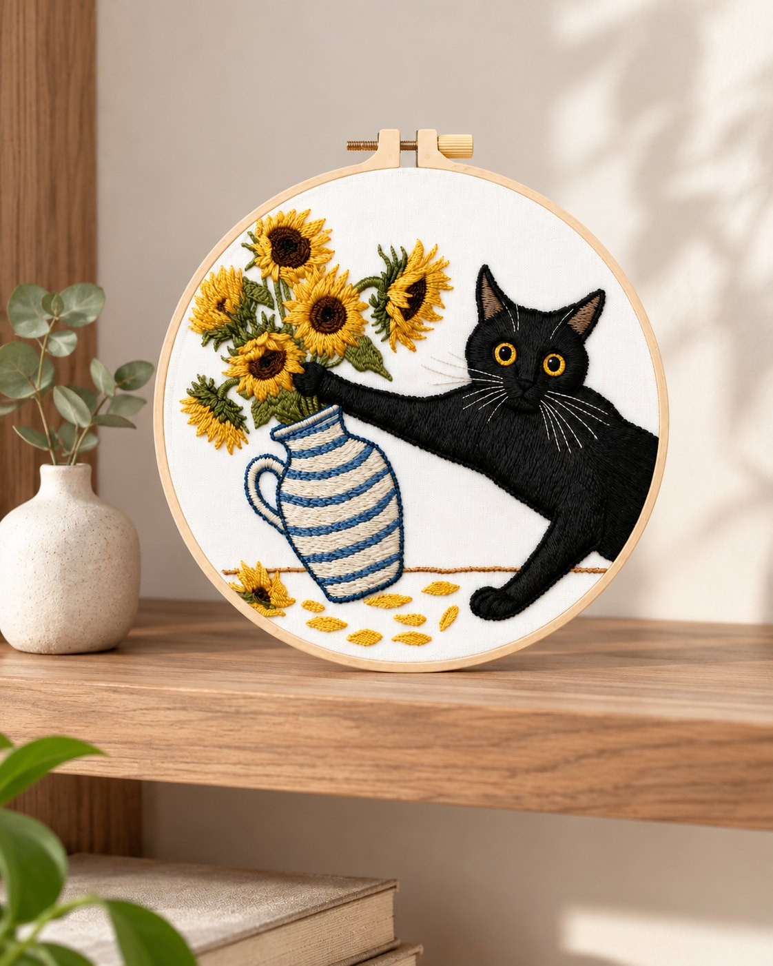 Kit broderie — Chat noir et tournesols
