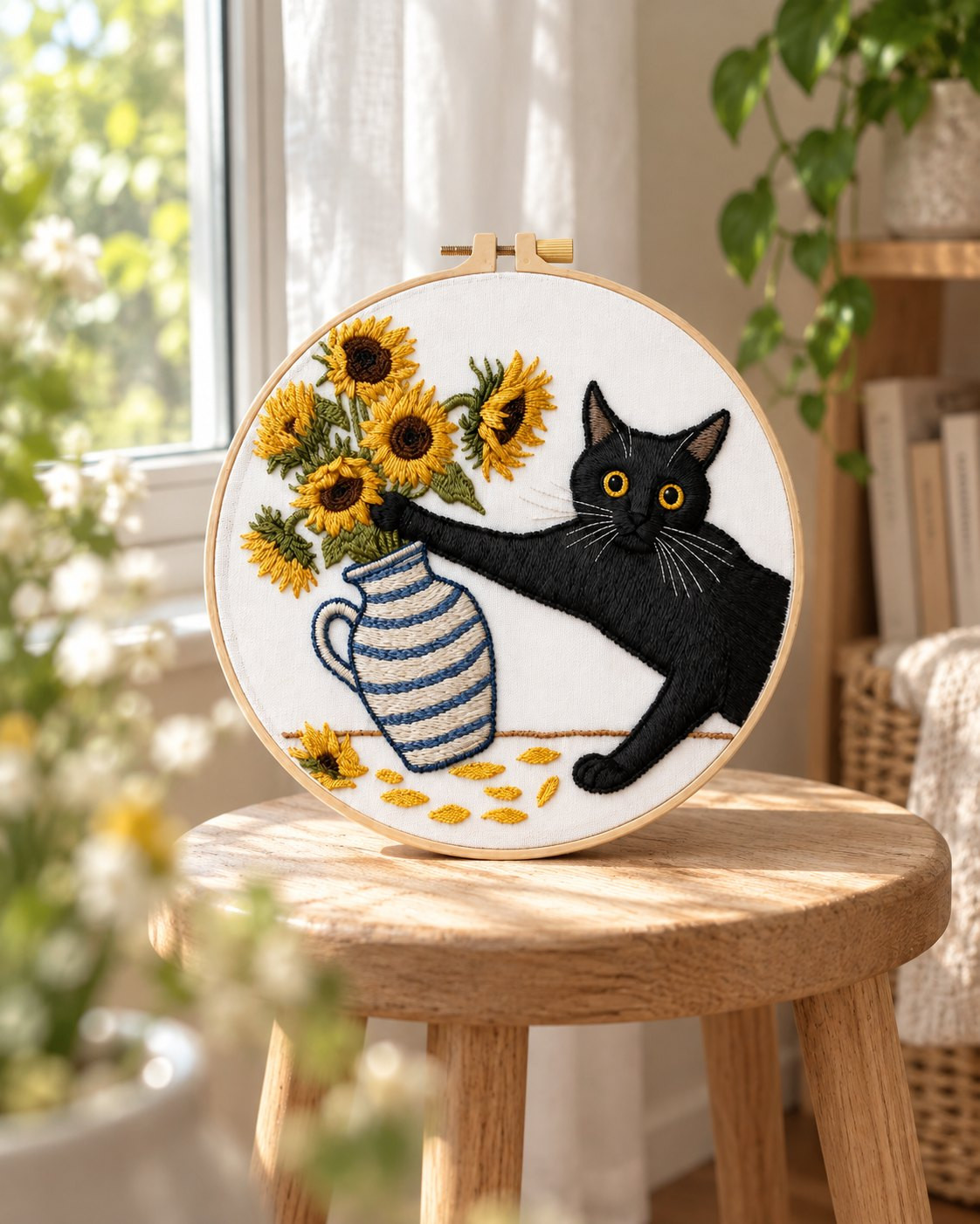 Kit broderie — Chat noir et tournesols