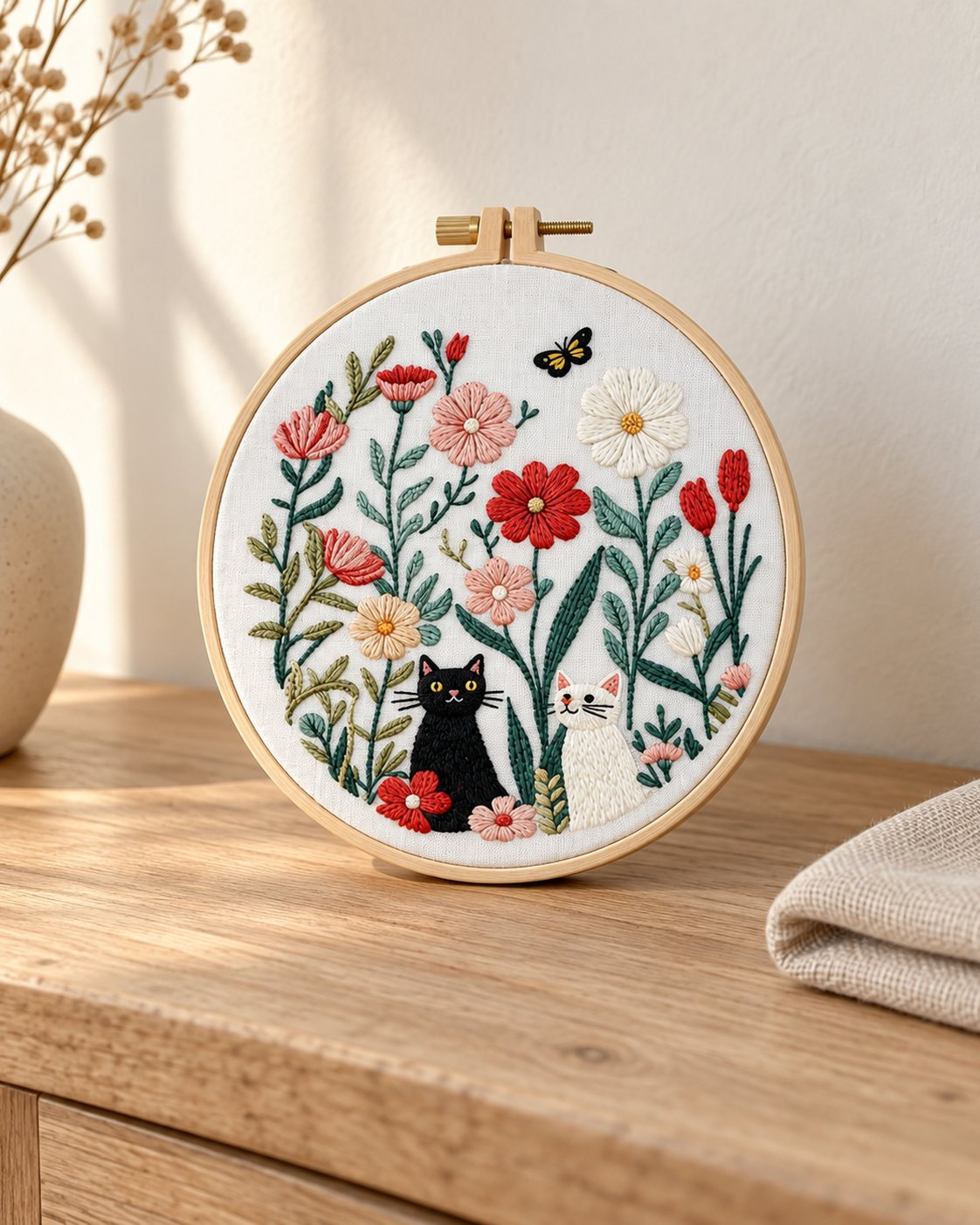 Kit broderie — Chat noir dans les fleurs | Coutureo