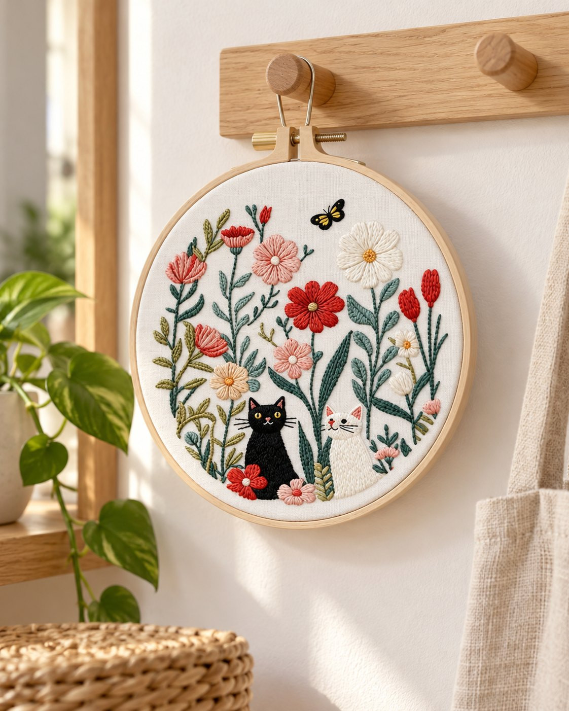 Kit broderie — Chat noir dans les fleurs