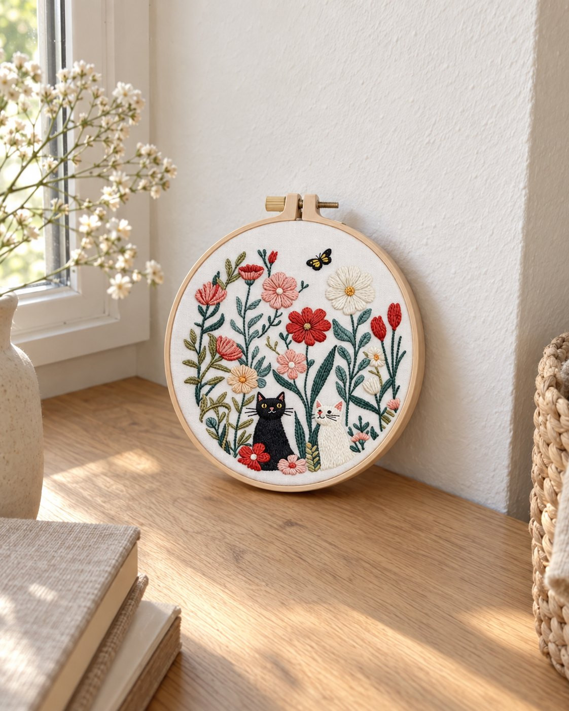 Kit broderie — Chat noir dans les fleurs