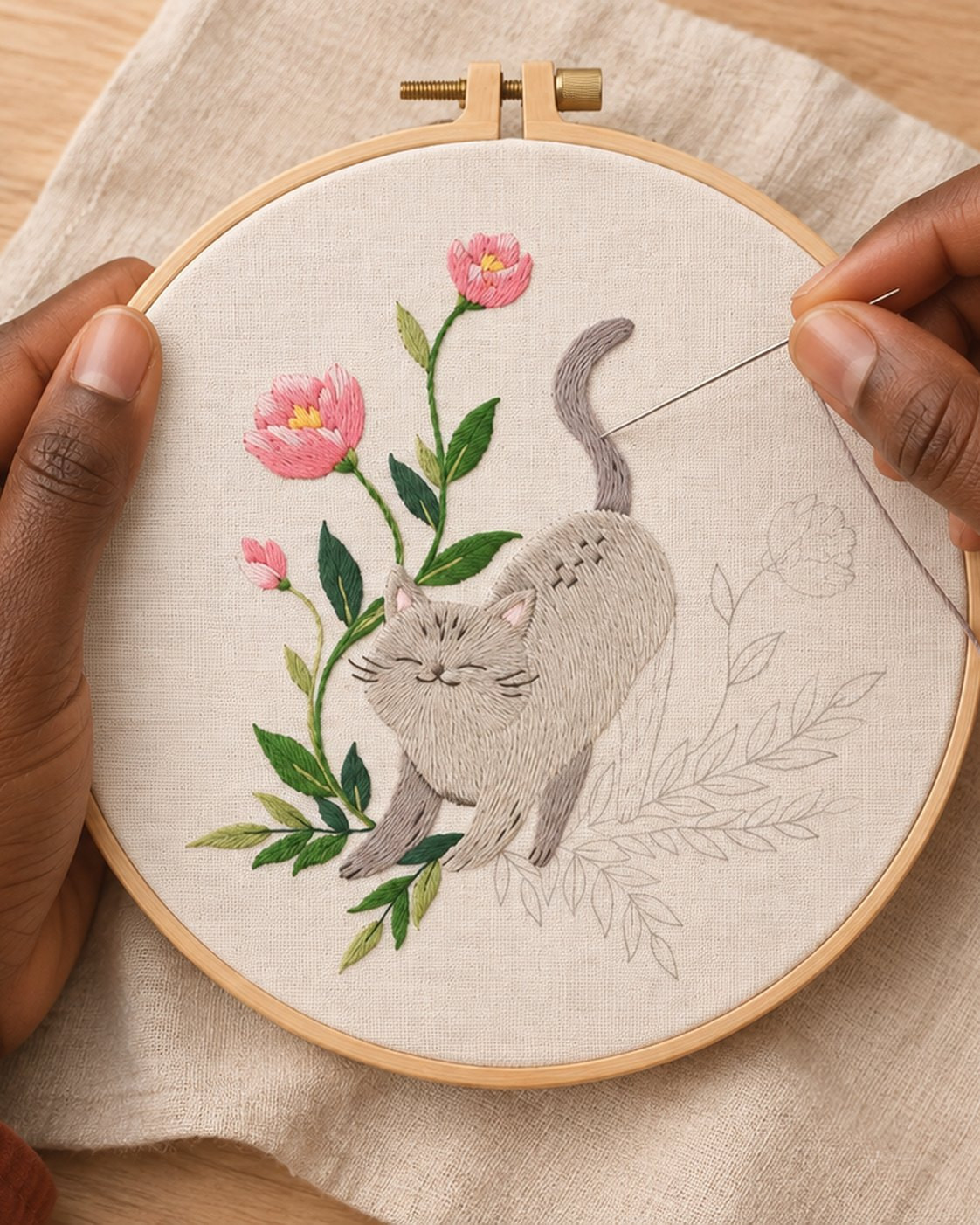 Kit broderie — Lapin dans un jardin fleuri