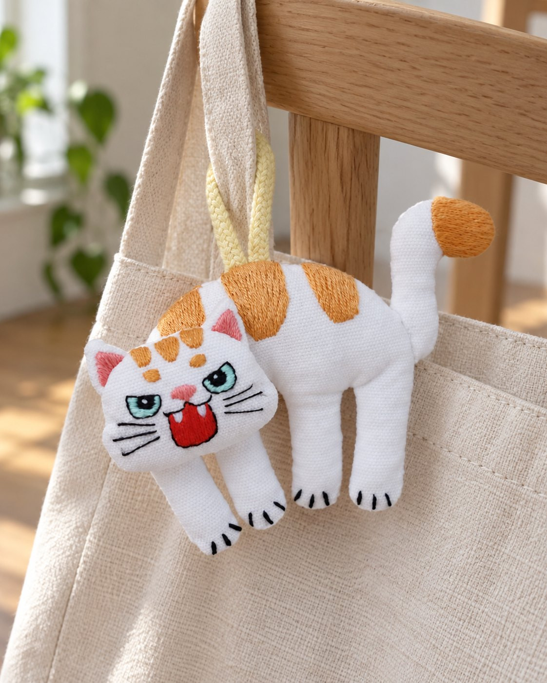 Kit suspension brodée — Chat blanc