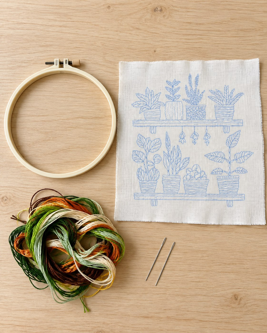 Kit broderie — Étagère de plantes en pot