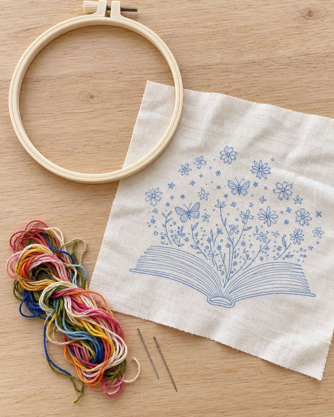 Kit broderie — Livre ouvert et fleurs sauvages