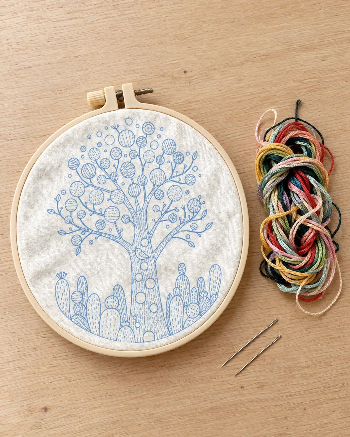 Kit broderie — Arbre aux fleurs multicolores