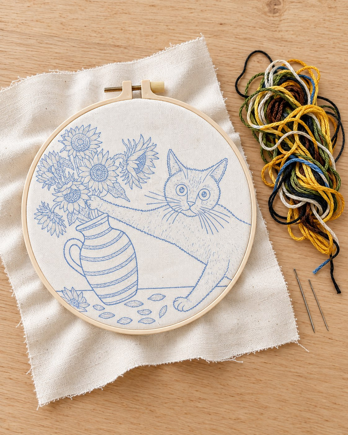 Kit broderie — Chat noir et tournesols