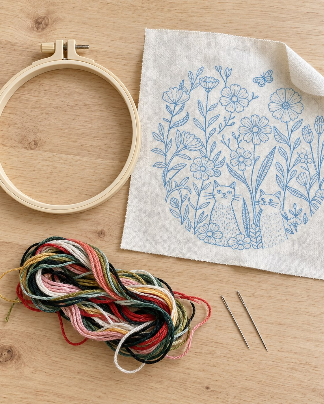 Kit broderie — Chat noir dans les fleurs