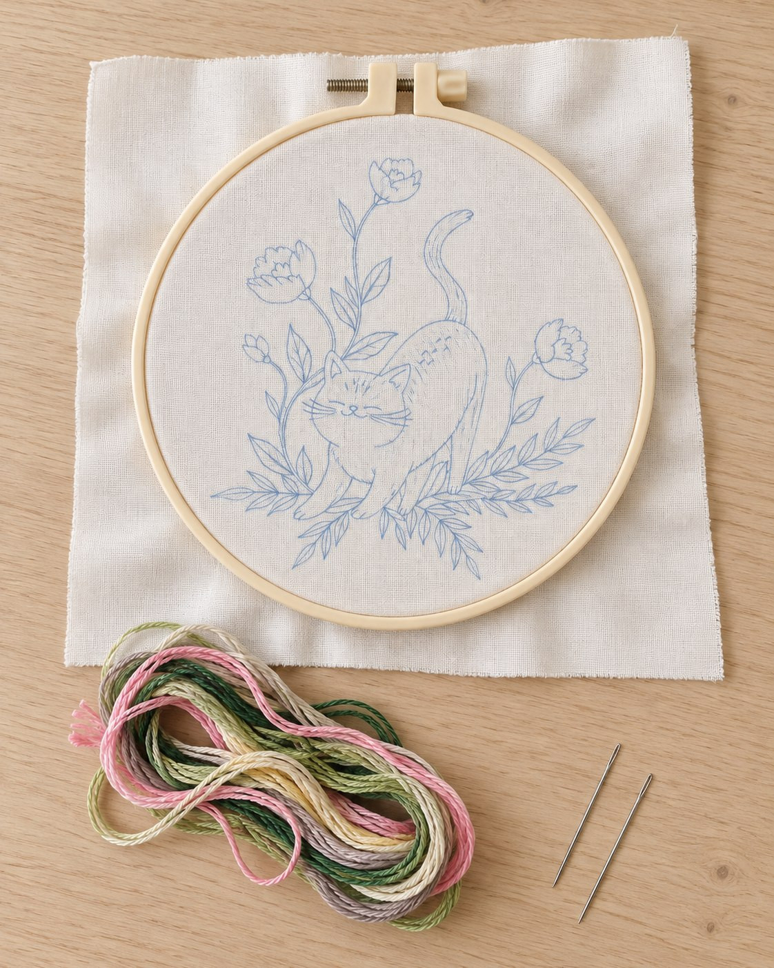 Kit broderie — Lapin dans un jardin fleuri