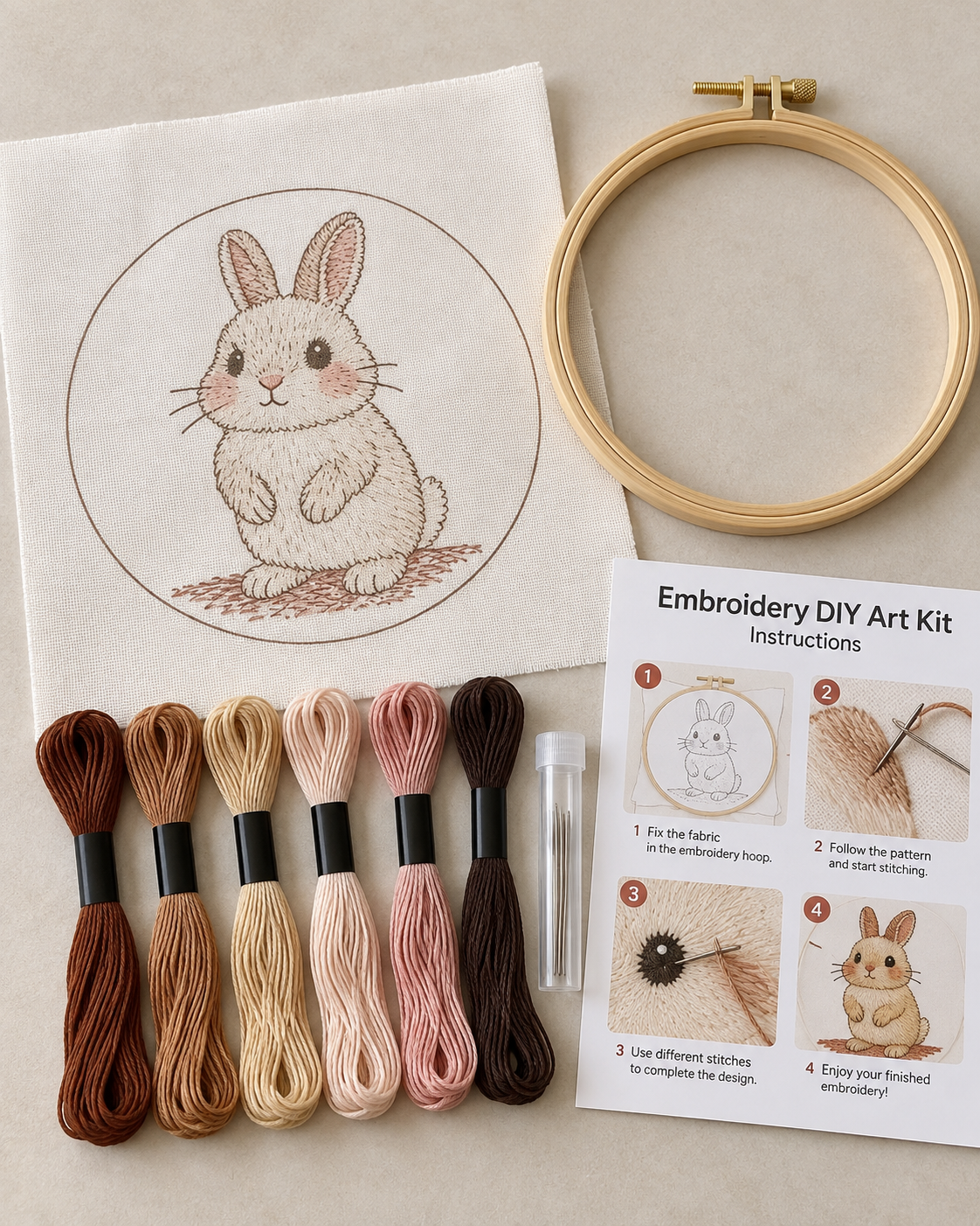 Kit broderie — Lapin et fleurs