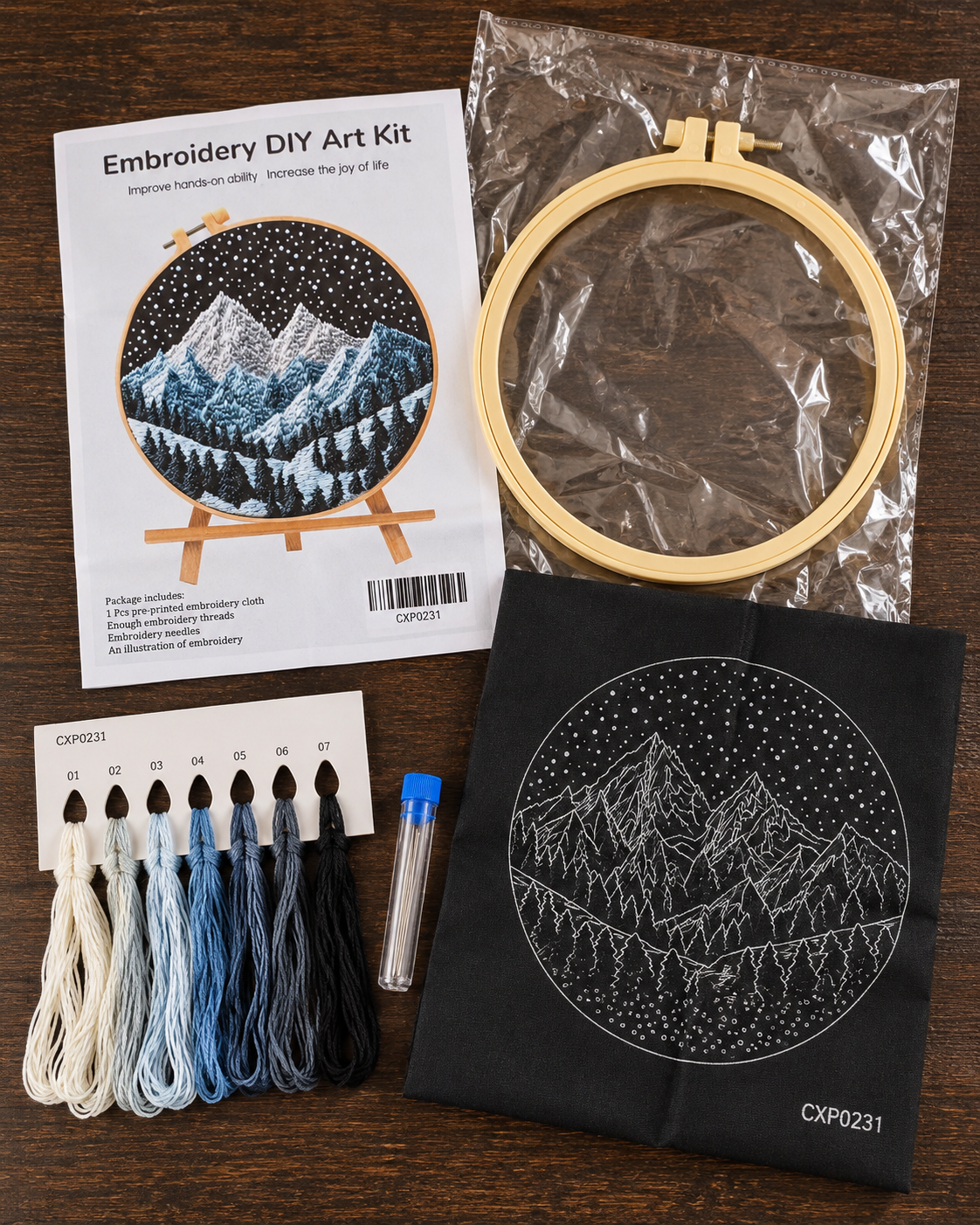 Kit broderie — Montagnes sous un ciel étoilé