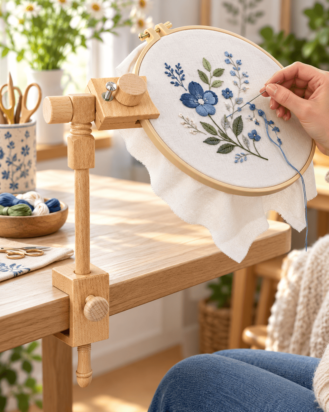 Support de broderie rotatif en bois de hêtre
