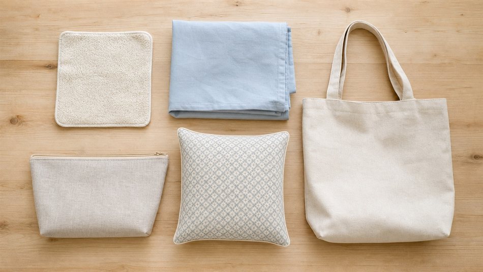 Cinq premiers projets couture finis : lavette, taie d'oreiller, tote bag, trousse zippée et coussin