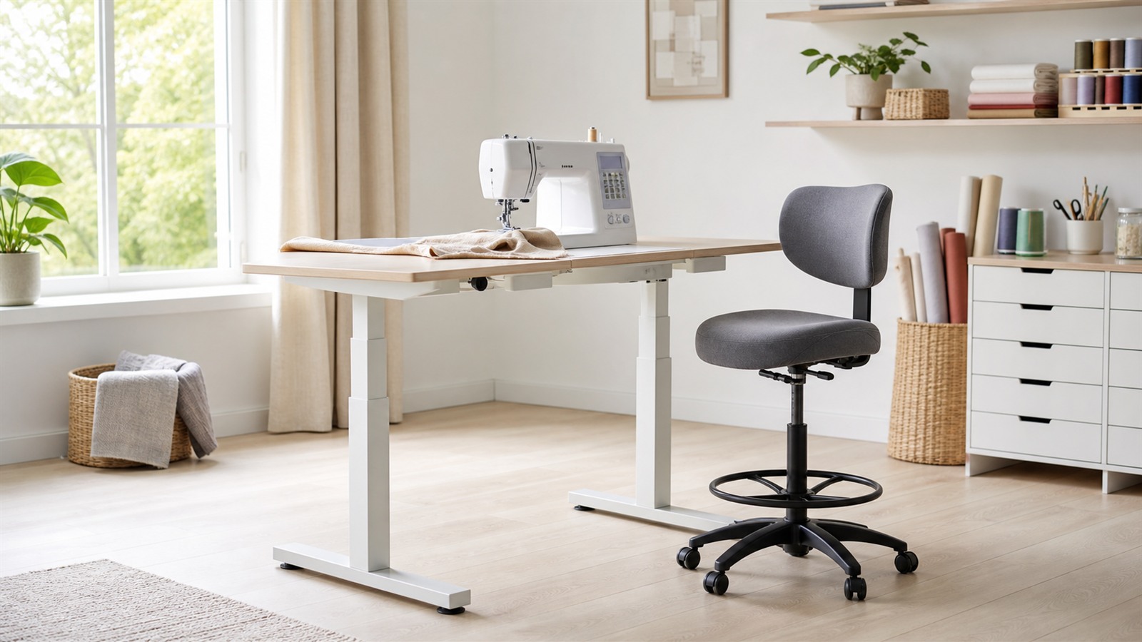 Table de couture ergonomique avec tabouret réglable