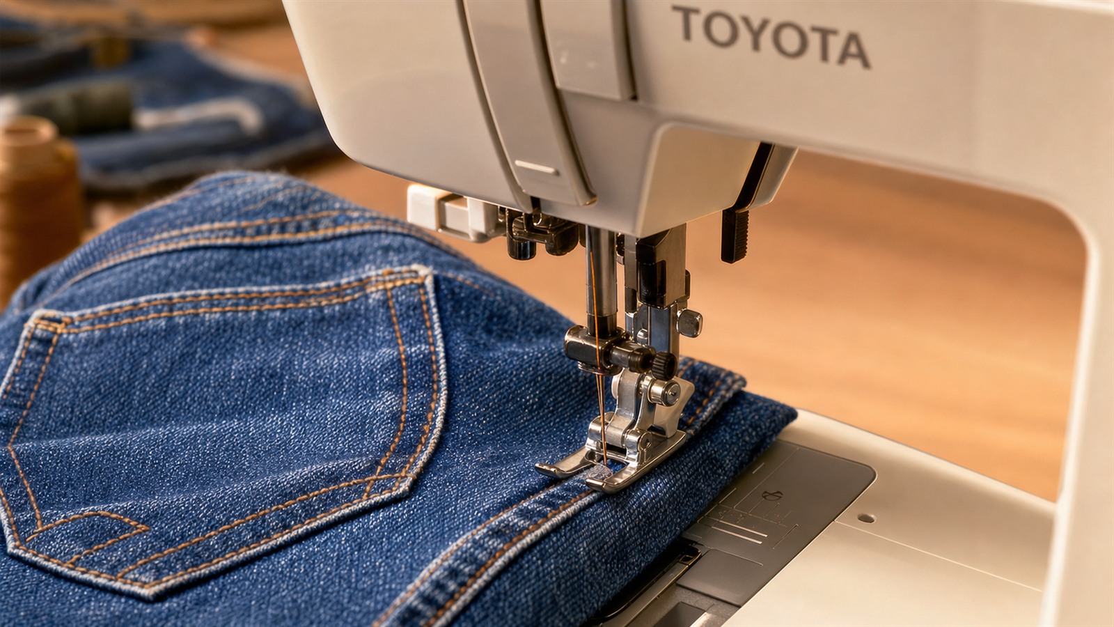 Machine Toyota cousant du denim épais